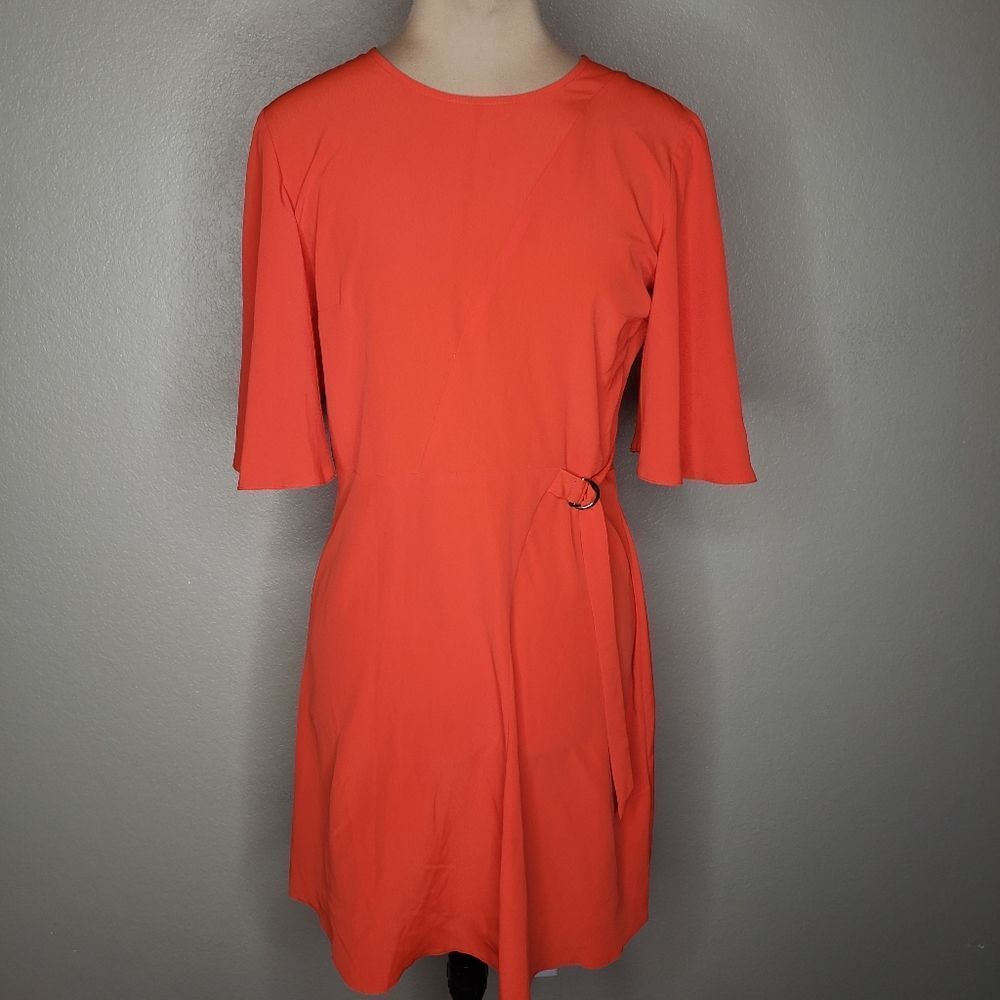 TOPSHOP 6 BRIGHT ORANGE FLUTTER SLEEVE DRESS W SPLIT BACK DETAIL